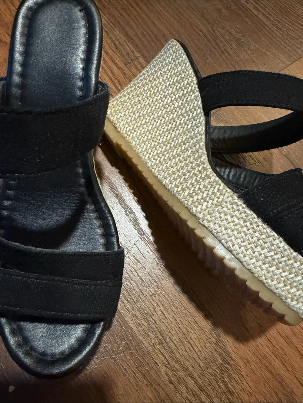 Black Wedge Sandals with Espadrille Platform